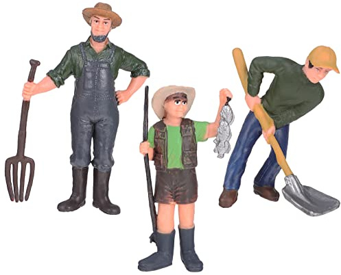 NUOBESTY Farm Worker Figurines Set of 3 Lifelike Mini People Figures for Kids Dollhouse Decor Model Train Layouts and Educational Play