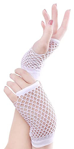 SamHeng netzhandschuhe, 1 Paar Weiß Kurze Netzhandschuhe, durchbohrte fingerlose Nylon-Netz Handschuhe, funky Retro, elegant, dehnbar, Opernabend, Party, 1920er-Jahre-Handschuhe