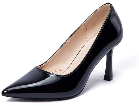 Zhabtuc Décolleté da Donna Scarpe con Tacco Alto Sexy Punta Chiusa Stiletto 10 cm Décolleté Classiche per Feste, Promozioni, Matrimoni, PU Nero, 38.5 EU