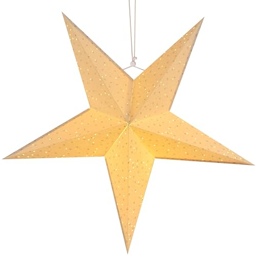 bonsport LED Weihnachtsstern Papier beleuchtet 60cm - Papierstern beleuchtet & batteriebetrieben zum Aufhängen - Stern Deko Weihnachten Fenster, weiß/silber