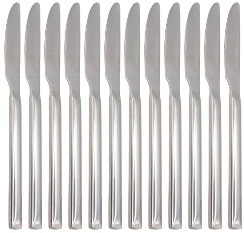 Argon Tableware Tondo Stainless Steel Dinner Knives - 22cm - Pack of 12 - Silver Dining Knives High Polished Flatware Metal Butter Knife Dishwasher Safe 12-Piece Table