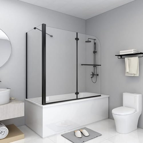 Gecheer Box doccia doppio, pieghevole, ESG, parete pieghevole per doccia, doppia porta scorrevole, per vasca da bagno, 120 x 68 x 130 cm, colore nero