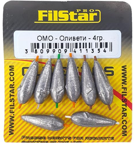 PRO FILSTAR Inline Olivette fiskebly set 8 x 4 g – blyvikter – dropshot bly – fiskefiske – fiskevikter – fiske med fiske drop shot bly – fisktillbehör – hagelbly – blyröd