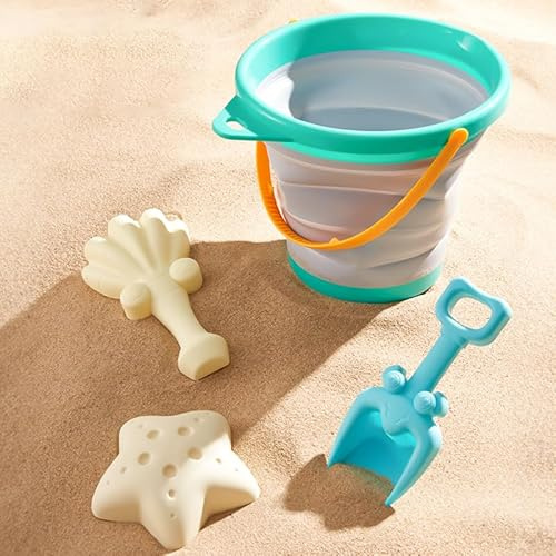 TLHWIN Toys de Plage Ensemble ， Toys de Sable pour Enfants, seaux en Silicone Pliables avec pelles et Forme de Sable en Forme de Moule. (Blue)