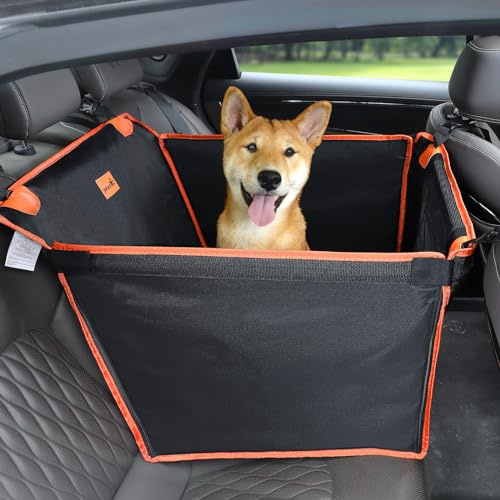 Pecute Siege Auto pour Chien (60x50x55cm), Panier Voiture Chien avec Fenêtre de Visualisation, Protection Voiture pour Chiens de Petite et Moyenne Taille, avec 4 Bandes de Fermeture