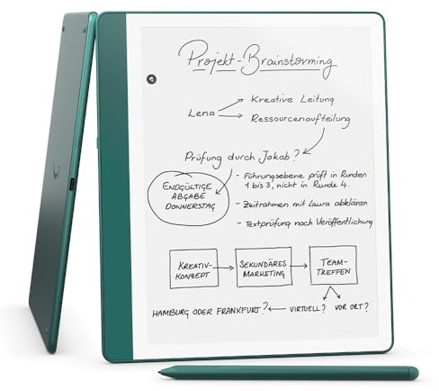 Like-New Amazon Kindle Scribe (64GB) - Your notes, documents and books, all in one place. With built-in AI notebook summarization. Includes Premium Pen - Metallic Jade