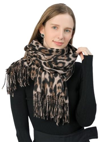 LAOYEFACAI Écharpe Femmes Hiver Écharpe imprimé léopard étole dames chaud foulards et châles pour les cadeaux des femmes pour les femmes léger grand tissu à franges courtes