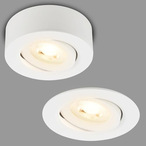 BRILONER - Spot LED 2 en 1 à monter en saillie et à encastrer, orientable, à intensité variable, lumière blanc chaud, LED Spot 230V, luminaire encastré, spot de plafond, 68mm, 90x30mm (DxH), blanc
