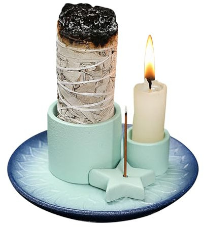 Cuenco de incienso 4 en 1, estrella decorativa Ramadán, soporte para varillas de incienso de cerámica, para cualquier incienso, palito santo, soporte para salvia, conos de incienso, velas (C)