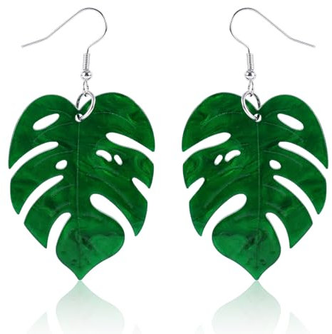 Monstera Earrings, 2.56x1.38in Acrylic Palm Leaf Earrings Plant Earrings for Women Monstera Leaf Drop Dangle Earring Women Tropical Jewelry Ideal Birthday(Green)