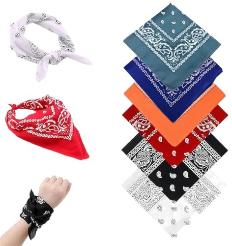 Bandana Uomo Donna, 6 Pezzi Bandane Colorate, Bandane in Multifunzionale, Bandana Nera Bianca Rossa, Copricapo con Sciarpa Quadrata, Bandana Unisex per Uomo e Donna
