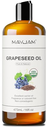 MAYJAM Organic Grapeseed Oil - 473ML - Cold Pressed Natural Moisturizer, Premium Grade Carrier Oil for Skin and Hair, Ideal for Massage, Beauty, Skin Care and Aromatherapy