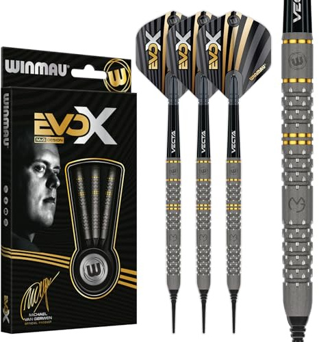 WINMAU – Michael Van Gerwen MvG - EvoX 18g Barrel / 20g Full Weight - Professional Soft Tip Darts Set with Dart Flights and Stems (Shafts)