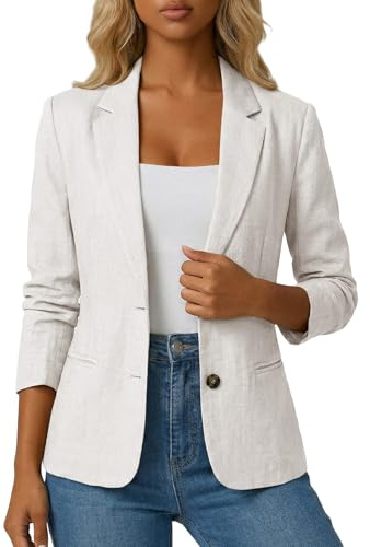 Mina Self Linen Blazer Jackets for Women 2026 White Lightweight Linen Fitted Womens Business Casual Work Office Blazer Womens Long Sleeves Clothing Women's Blazers & Suit Jacket