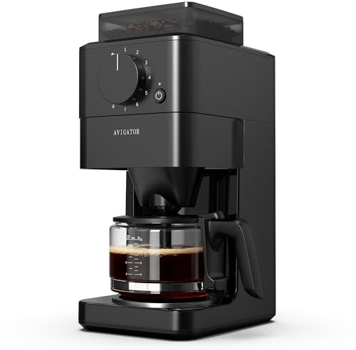 avigator 10 Cup Coffee Maker with Grinder Built in, Automatic Grind and Brew Coffee Machine with Glass carafe, Reusable Filter, Auto shut off, Warming plate, for Home Offices or Large Families, Black