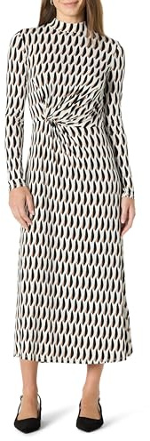 Amazon Essentials Vestido Maxi Corto de Manga Larga, Entallado y con Vuelo Mujer, Marfil Bronce Lavado Geométrico, XL