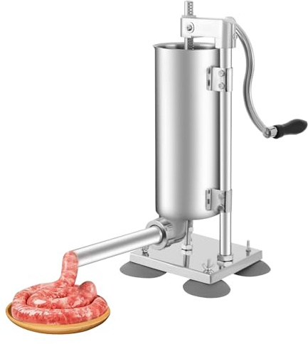 ROGONPDK 3L Manuell Wurstfüllmaschine, Vertikal Wurstfüller Wurstmaschine Wurstpresse Edelstahl Würstchenkocher, Hochwertige Sausage Stuffer Machine mit 4 Edelstahlrohre & Kunststoffrohre, Saugnäpfe