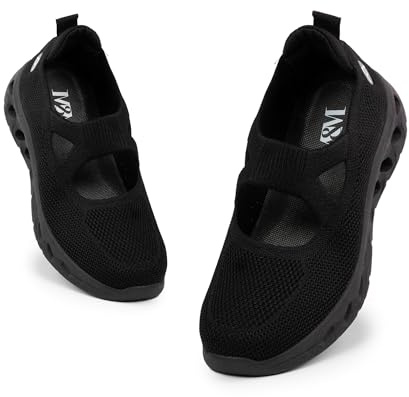 A&M Womens Sparkly Slip-On Knitting Trainers - Breathable Lightweight Mesh Walking Shoes with Wedge Heel, Arch Support, Non-Slip Flexible Sole, Girls Casual Sneakers for Travel, Work & Everyday Use