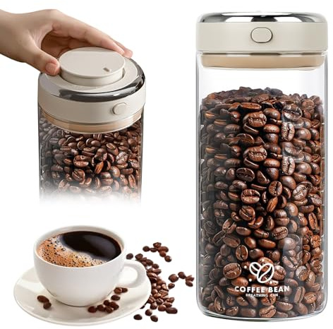 MplehDa Lata de café de cristal hermético, 1700 ml, lata de café al vacío, recipiente con válvula de salida, recipiente transparente para granos de café, nueces, cacao, hojas de té