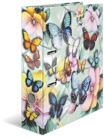 Herma Folder A4 Butterfly, 7 cm Wide, Children's Ring Binder with Flower Motif, Colourful Lever Arch File with Shiny Finish, Inner Print for Boys and Girls