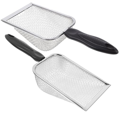 GLEAVI Pala da Spiaggia Portatile in Acciaio Inox Set 2 Pezzi Rete Filtrante 2.8x2.8 Cm per Sabbia e Conchiglie, Strumento Multiuso per Esterni e Lettiera Animali, Manico Ergonomico