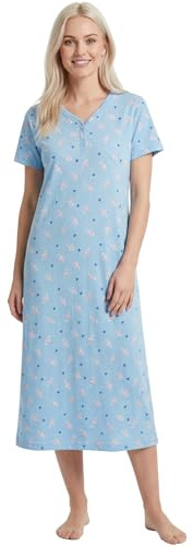 Camille Organic Cotton Women's Nightie | Full Length Lightweight Ladies Cotton Nightdress, Relaxed Fit Maxi Style Traditional Nighty with Short Sleeves