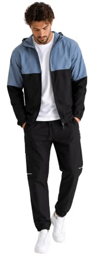 BRAND KRUZE Mens Tracksuit Set Casual Long Sleeve Waterproof Hooded Jacket and Cargo Elasticated Waist Trouser Pants