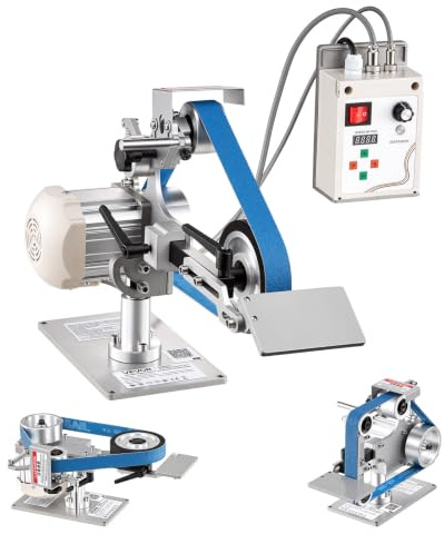 VEVOR Lijadora de Banda de 550 W con VFD Velocidad Variable 200 a 5000 RPM, 21 m/s Motor sin Escobillas, Amoladora de Lijado 762 x 25,4 mm, 2 Modos, 3 Bandas para Metal Madera Cuchillos Acero Taller
