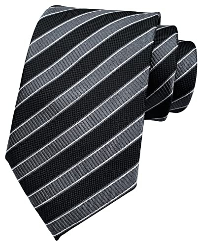 Secdtie Men's Striped Grey Black Jacquard Woven Silk Tie Formal Necktie TW01