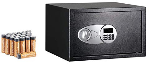 Amazon Basics - Caja fuerte (34 l), color negro + Amazon Basics - Pilas alcalinas AA 'Performance' (Paquete de 20)