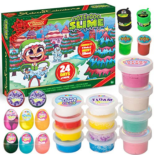 JOYIN 2025 Calendario dall'avvento Natalizio per bambini con conto alla roviscia di 24 giorni con 16 pezzi di slime melma e 8 pezzi di accessori DIY giocattoli per bambini