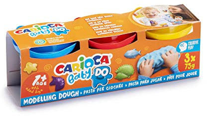 Carioca Pasta da Modellare Baby DO, Set di 3 Colori, per Bambini dai 12 Mesi, Colori Brillanti e Miscelabili, per Bambini di 1 Anno, Non Sporca Le Mani e Asciuga all'Aria, Contiene Frumento