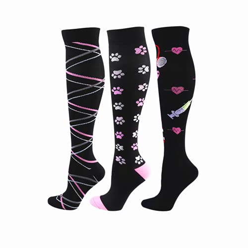 Cheeroyal - 3 pares de calcetines de compresión de 20 a 30 mmHg para hombres y mujeres, ideales para recuperación, enfermeros, correr, maternidad, embarazo, vuelos, viajes, deportes y usos médicos