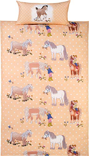 Erwin Müller Kinder-Bettwäsche, Bettgarnitur Pferde Renforcé - temperaturausgleichend, strapazierfähig, mit praktischem Reißverschluss - Pferd Größe 135x200 cm (40x80 cm)