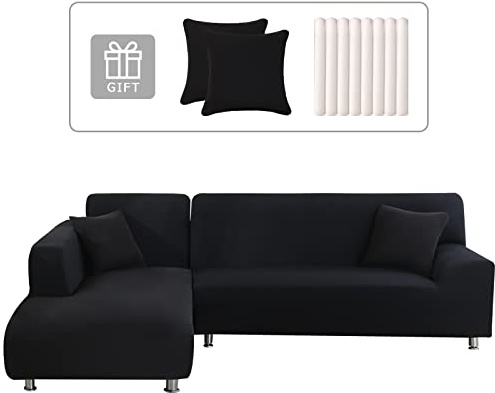 Lydevo Housse de Canapé d'angle Extensible 2 Pièces Housse de Canapé vec Accoudoirs Convertible avec Deux Taies d'oreiller Couverture de Canapé d'angle Forme de L Revêtement Canapé,Le Noir