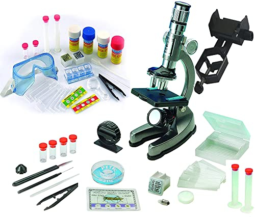 Experimentier-Set Kinder Mikroskop 100-900fache Vergrößerung extra Zubehörpaket und Smartphone-Adapter großes Untersuchungset