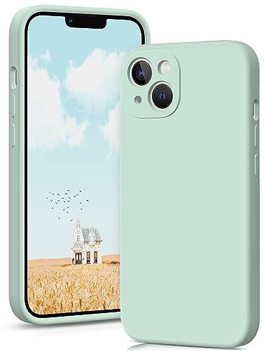 OIIAEE Silicone Case Compatible with iPhone 13 Case 6.1 Inch, Soft Ultra Slim All-Inclusive Protective Shockproof Liquid Silicone Phone Case with Anti-Scratch Microfiber Lining,Mint Green