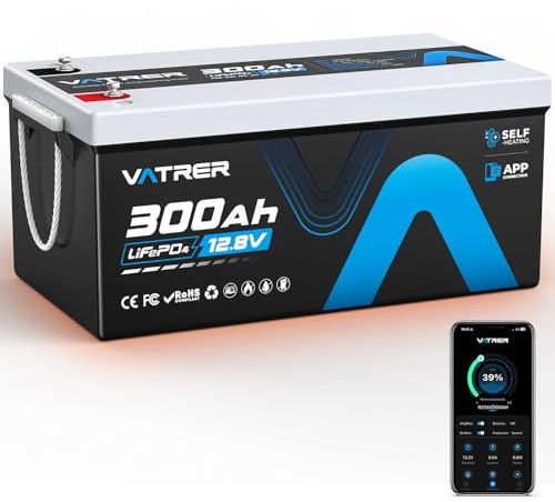VATRER POWER 12V 300Ah Selbstaufheizende LiFePO4 RV- & Wohnmobil-Batterie, APP-Überwachung, integriertes 200A BMS, 3840 Wh nutzbare Energie, über 5000 Zyklen – Ideal für RV und Wohnmobil