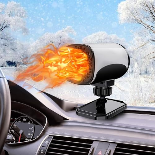 YOUNLEN Chauffage De Voiture,12V 150W Chauffage Portable De Voiture,Chauffage Et Ventilateur De Refroidissement,avec Prise Allume-Cigare, Base Rotative à 360 DegréS,DéSembuage Et DéGivrage