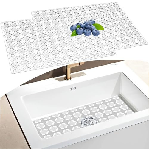 Sink Mat 2 Pack Kitchen Sink Protector Mat for Ceramic/Stainless Steel Sinks, Cuttable Kitchen Sink Mat, Fast Draining Mat, Non-Slip Sink Protector for Kitchen Bathroom Sink Countertop, 30 x 40cm