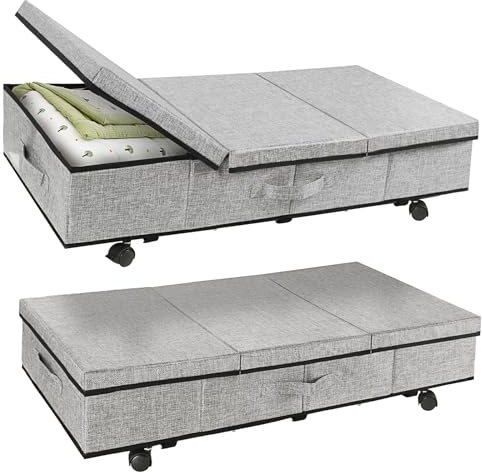 Domigard Contenitori Sottoletto, Scatole Sotto Letto Contenitore con Ruota Girevole a 360 Gradi, Scatole per Vestiti Pieghevole con Coperchio, Può Contenere Giocattoli, Piumini, Vestiti, Scarpe