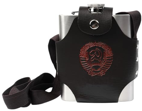 NUZAMAS Flasque portable en acier inoxydable 304 de 525 ml - Pour l'extérieur - Bouteille en métal - Avec housse en cuir - Flasque résistante à l'eau