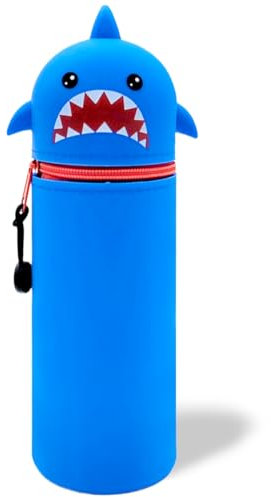 MKKZLPN 2 in 1 Weiche Silikontasche Kawaii Federmäppchen, Tischstifthalter, Reißverschluss, Silikon, Stiftetasche Buntstifte Marker, Büro, Uni, niedlicher Schulbedarf, Tier-Stifthalter, Mädchen Hai