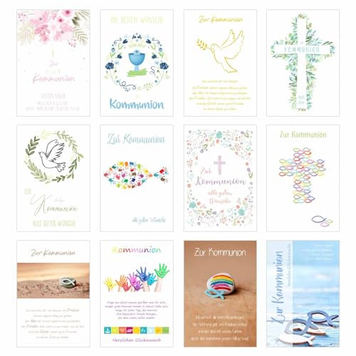 Edition Seidel Set 12 Kommunionskarten mit Umschlag - Glückwunschkarte zur Kommunion - Kommunionskarte - Set Kartenset (Klappkarten mit Briefumschlag) SW026