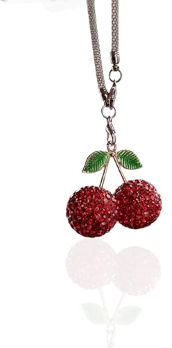 Glitzerndes Kirsch Autoanhänger Dekor, Süßer Kristall Rückspiegel Anhänger, Funkelnder Diamant Spiegel Charm, Glücksbringer Autospiegel Anhänger, Niedliches Autozubehör in Rot