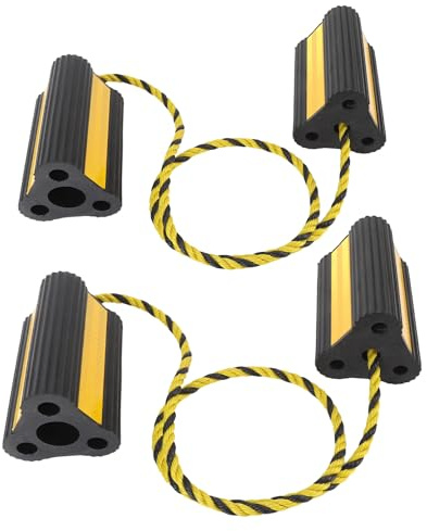 Luqeeg Wheel Chocks, 2 Pair Heavy Duty Rubber Anti Slip Wheel Block, Versatile Block Stopper with Nylon Rope and Reflective Strips, for RV, Trailer, Truck, Car