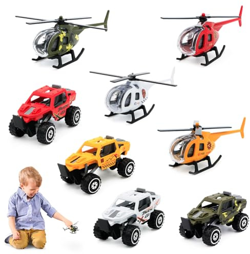 NimblusToy Helicoptero Juguete, Helicóptero y Coche Todoterreno Juguetes, Avion Juguete, Mini Helicoptero Juguetes, Aleación Modelo de Avión, Miniatura de Helicóptero Maqueta de Colleción para Niños