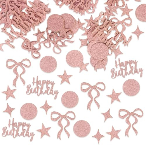 120Pcs Birthday Confetti Pink Bow Happy Birthday Table Confetti Glitter Scatter Sprinkles for Girls Women Party Table Decorations