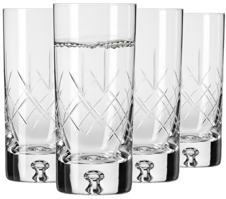 Krosno – Vasos para agua, zumos y bebidas de 300 ml – Juego de 4 piezas – Colección Saga – Cristal – Hechos a mano y tallados – Ideal como regalo