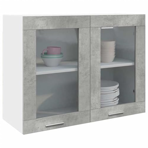 QZZCED Vitrina Colgante Lyon Gris hormigón 80x31x60 cm, Mueble de Vidrio para Cocina con Amplio Almacenamiento, diseño de Pared para optimizar Espacio, Material Estable y Duradero,